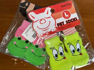 *2 Packs DOG SOCKS Cozy Warm Non-Skid Bottom Size LARGE Smile Face & Frogs - Picture 1 of 1