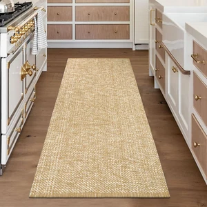 Washable Kitchen Runner 2'x6,Cotton Woven Entryway Tan Reversible Hallway Runner - Picture 1 of 12
