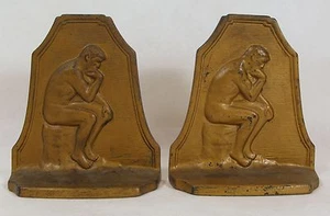 Vintage Cast Iron Cast Iron The Thinker Bookends Connecticut Foundry 1929 Copr - Picture 1 of 8