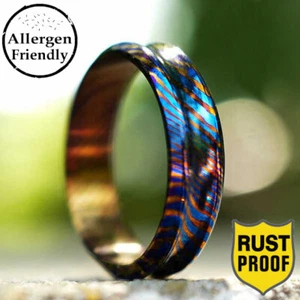 Anillo de compromiso con banda de boda de titanio Timascus ranurado personalizado para hombre unisex - Imagen 1 de 8
