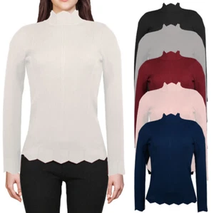 Women's Soft Stretch Ribbed Knitted Long Sleeve Sweater Top Pullover S-L - Picture 1 of 8