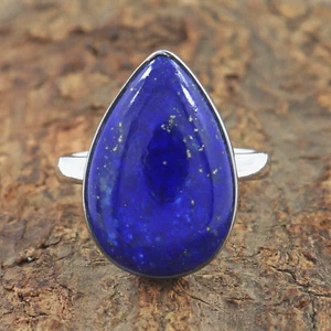 Lapis Lazuli Gold Sparkle Ring 925 Sterling Silver Handmade Ring Size 9 - Picture 1 of 7
