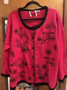 Storybook Knits 1x Song Bird Sweater Embroidered Cottagecore Granny Red - Picture 1 of 5