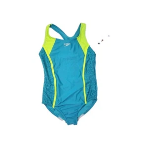 Speedo Girls Racerback Sport Splice One Piece Swimsuit  Turq/ Neon Light... - Picture 1 of 6