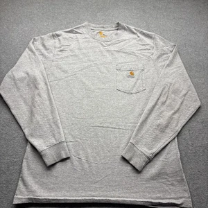 Carhartt Shirt Mens Medium Long Sleeve Original Fit Poly Cotton Gray Pocket Logo - Picture 1 of 8