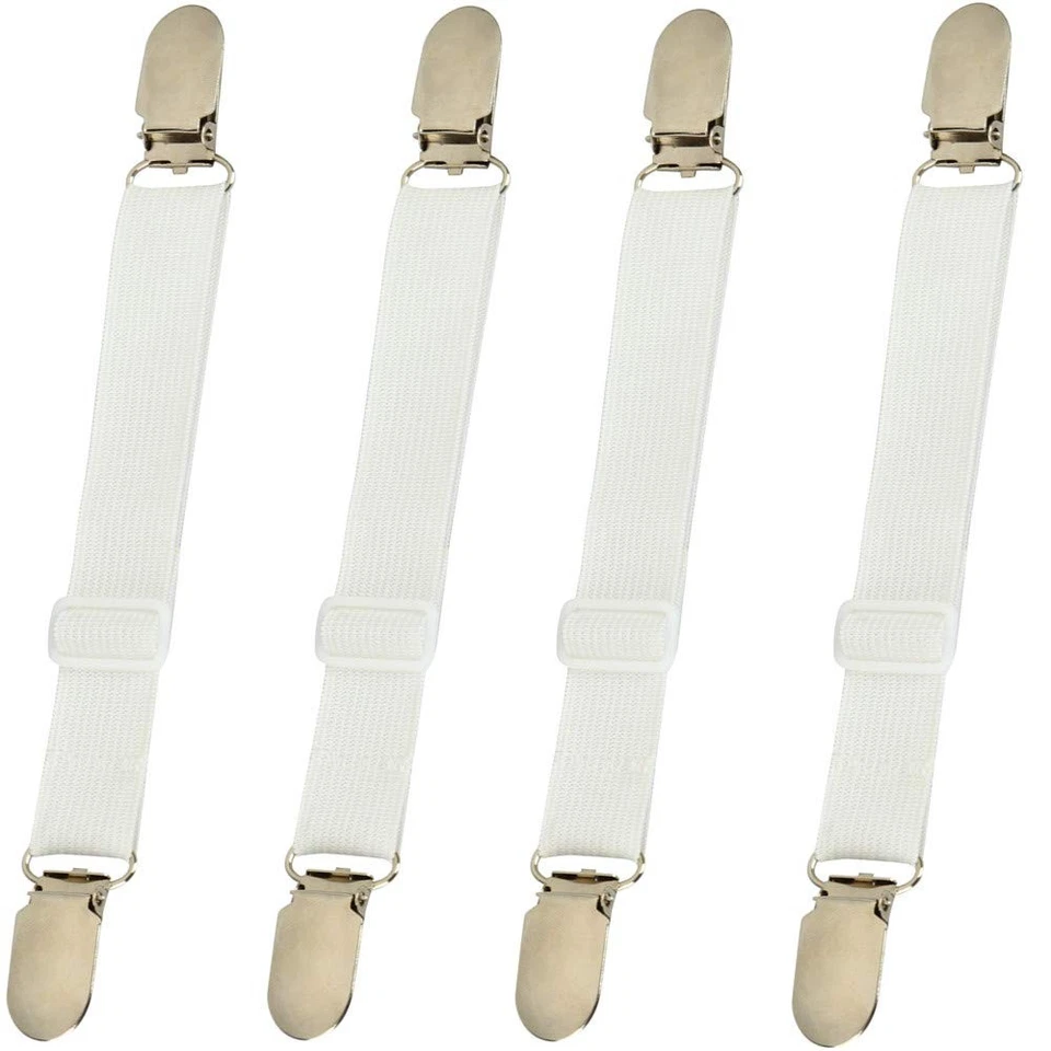 4 Pcs Elastic Bed Mattress Sheet Clips Grippers Straps Suspender (White)