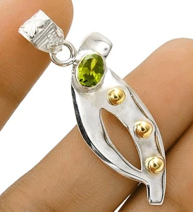 Two Tone Natural Peridot 925 Sterling Silver Pendant Jewelry 1 3/4'' Long @12-6 - Picture 1 of 1