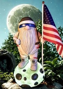 Solar Gnome Astronaut Modern Garden Decor Statue with Flag Decorations for Yard - Picture 1 of 9