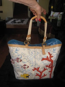 Rare Large Coach Bubble Fish Starfish & Coral Canvas Tote Bag #4458 - Picture 1 of 21
