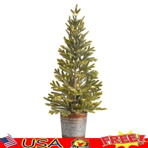 Mini Artificial Christmas Tree Prelit 35 LED Warm Lights Indoor Planter New - Picture 1 of 11