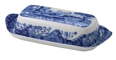 Blue Italian Butter Dish, Fine Porcelain Covered Butter Holder with Countrysi... - Image 1 of 2