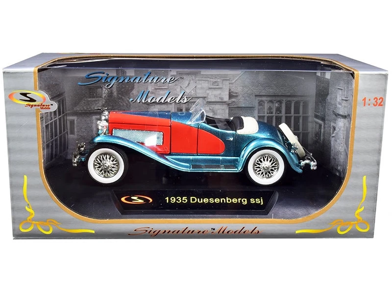 Coche modelo diecast Duesenberg SSJ 1935 convertible azul y rojo 1/32 por firma Foto 1 de 1
