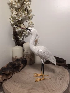 FairTrade handgeschnitzt aus Holz Reiher Watvogel Ornament Skulptur 26 cm  - Bild 1 von 8