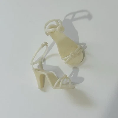 Vintage Pearl White High Heel 2" Doll Shoes Ankle Strap 20 HH Hong Kong Damage - Image 1 of 4