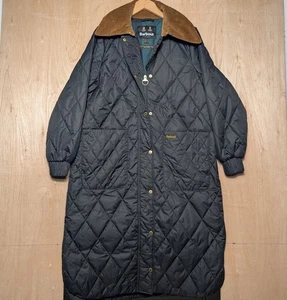 BARBOUR MARSETT LONGLINE QUILTED Size 12 Black Duvet Long Jacket Cord Tartan  - Picture 1 of 10
