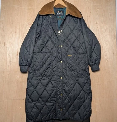 BARBOUR MARSETT LONGLINE QUILTED Size 12 Black Duvet Long Jacket Cord Tartan  - Image 1 of 4