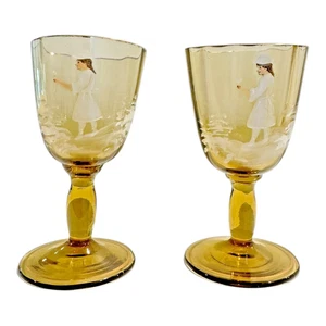 Antike böhmische Maria Gregor Stil emaillierte gelbe Glas Kordeln eines Kindes - Bild 1 von 7