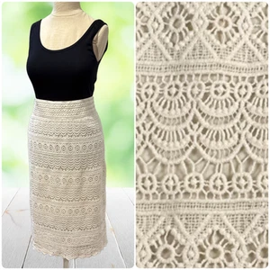 MAURICES Skirt Size XL Ivory Crochet Lace Pencil Knee Length Lined Boho Cotton - Picture 1 of 15