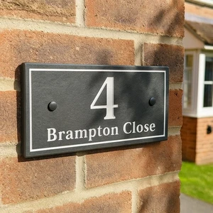 White Number House Sign Deep Engraved Slate Personalised Name Plaque New Home - Picture 1 of 12