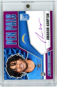 2025 Donruss Elite Pen Pals Omarion Hampton #CHARGERS Purple Auto RC Card - Picture 1 of 2