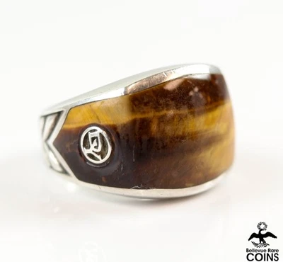 Anillo David Yurman Ojo de Tigre Banda Ancha Plata Esterlina Talla 10 Foto 1 de 4