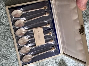 6er Set W&S Sorensen Denmark Sterling Silber Gold Krone Mokka Löffel RV-22 - Bild 1 von 4
