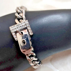 VINTAGE HEAVY SILVER TONE CHAIN BRACELET WITH UNIQUE LOCK CLASP – BOLD STATEMENT - Picture 1 of 8