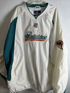 Miami Dolphins Football Jacket Mens 2XL White Reebok Windbreaker On Field NFL - Picture 1 of 9