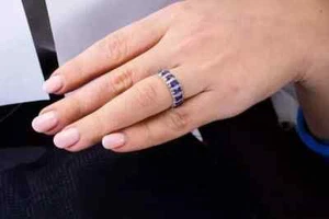 5Ct Natural Tanzanite Moissanite Eternity Ring 14K White Gold solid Size Us7 - Picture 1 of 4