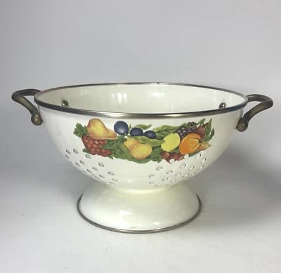 Colador Esmalte Regency Club Blanco 9" Borde Oro Fruta Taiwán Foto 1 de 4