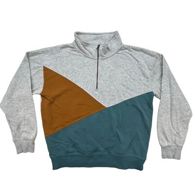 Sonoma Pullover Womens Medium Colorblock 1/4 Zip Mock Neck Sweatshirt Gray - Image 1 of 4