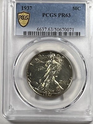 1937 Walking Liberty Half Dollar : PCGS PR63 - Image 1 of 2