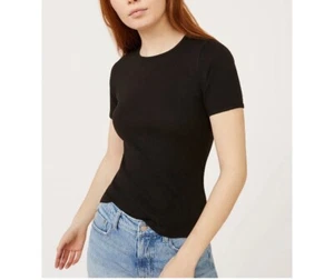 Free Assembly womens Tee Black M Ribbed Crew Basic Casual Chic Classic Capsule - Picture 1 of 3