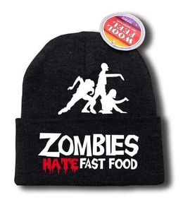 HOMBRE MUJER ZOMBIES HATE COMIDA RÁPIDA DIVERTIDO MMA HIP HOP Snowboard Esquí Gorro Largo SOMBRERO - Imagen 1 de 12