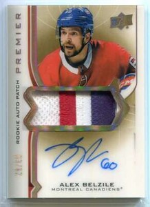 2020-21 UD Premier Acetate Autographs Gold Alex Belzile Rookie Patch Auto 29/65
