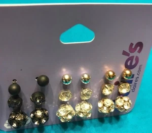 Nine Pairs Claire's Black Silver Gold Ball Rhinestone Stud Disco Ball Earrings - Picture 1 of 2