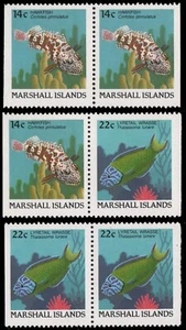 Islas Marshall 1988 - Mi-Nr. 152 D & 154 D ** - MNH - 3 pares - peces / peces - Imagen 1 de 1