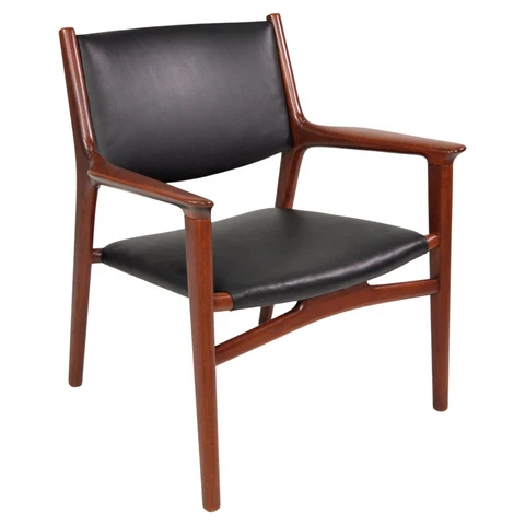 Rare Hans Wegner JH-515 Black Leather Teak Armchair for Johannes Hansen, c. 1952 Cover