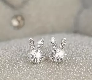 Easter Bunny Rhinestone Stud Earrings Rabbit Design, Simple Alloy Ear Needle - Picture 1 of 11