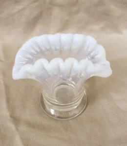 Fenton Vintage Clear Opalescent 2" Mini Fan Glass Vase #37 - Picture 1 of 5