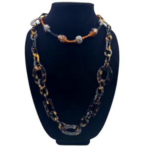 JEWELRY LOT 2 VINTAGE NECKLACE TORTOISE PLASTIC RESIN LRG CHAIN MURANO GLASS ITL - Picture 1 of 9