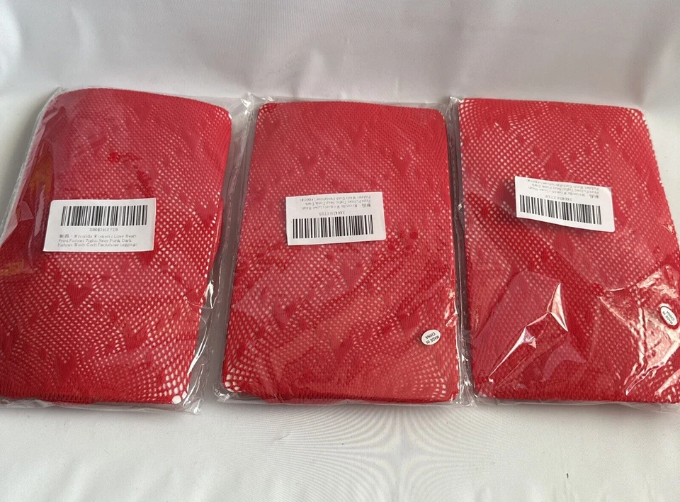 Mrotrida Pantyhose Fishnet Tights Red Love Heart Patterned Lace Stocking Leggins - Image 1 of 4
