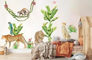 Tropical Cheetah Monkey Coconut Banana Tree Wall Decal Sticker Peel and Sticker - Foto 1 di 5