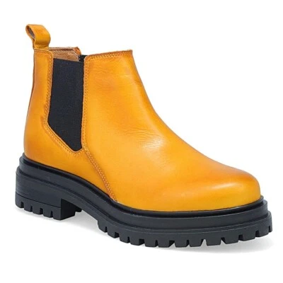 Botas Chelsea Miz Mooz Levona Talla 38 7.5 8 Suela Cuero Amarillo Ocre NUEVAS Foto 1 de 4