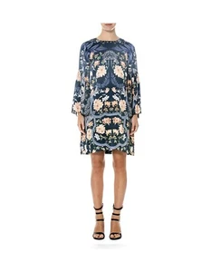 Women's THURLEY Pure Silk Bell Blue Sleeve Floral Boho Dress Size 8 - Picture 1 of 6