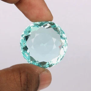 Faceted Round Cut Blue Aquamarine 62 Ct. Brazilian Loose Gemstone - Picture 1 of 6
