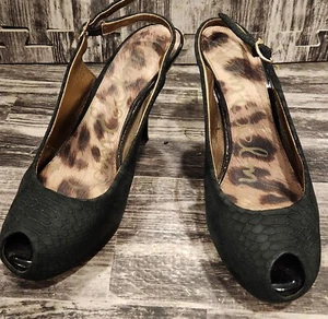 Sam Edelman Shoes Womens 8.5 M Evelyn Black Leather High Heel Sling Back - Picture 1 of 5