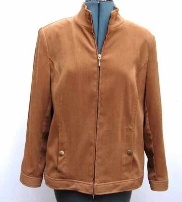 Brown Faux Suede Jacket Zippered Lightweight Drapers Damons Petites Size PS - Image 1 of 4