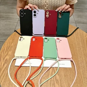 For iPhone 16 Pro Max 15 14 13 12 11 Crossbody Lanyard Silicone Soft Case Cover - Picture 1 of 18