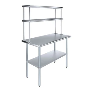 24 in. x 48 in. Stainless Steel Work Table & 12 in. Wide Double Tier Overshelf - Picture 1 of 8